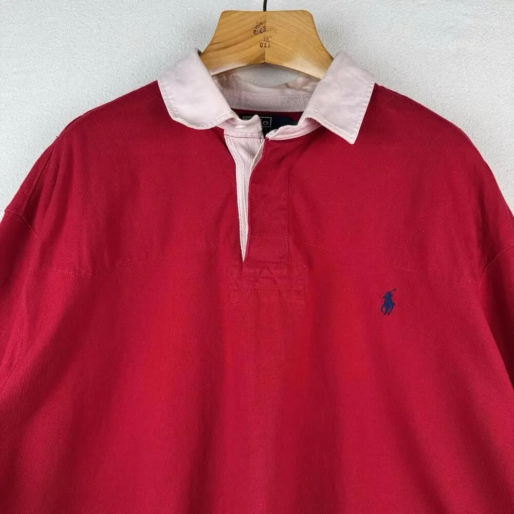 Polo Ralph Lauren Rugby Shirt Red Quilted Shoulders Elbow‎ Patches 3XB *Read